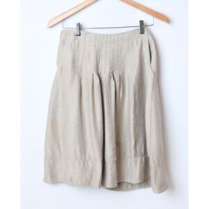 Vintage J. Jill Linen Skirt Pleated Midi Flare Khaki with Shimmer Sz 10P